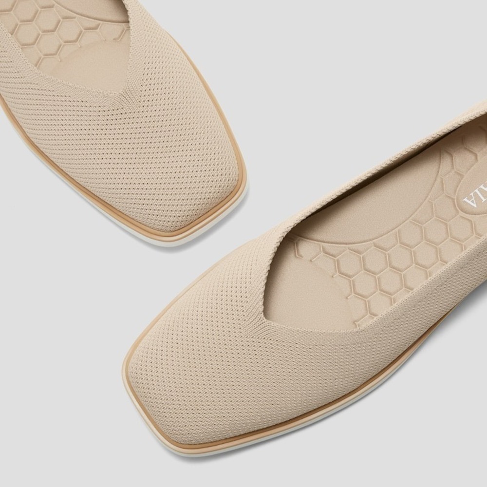 VIVAIA Beige Knit Square Toe Comfort Flats Slip On Shoes EU/39 US/8 - Picture 8 of 12